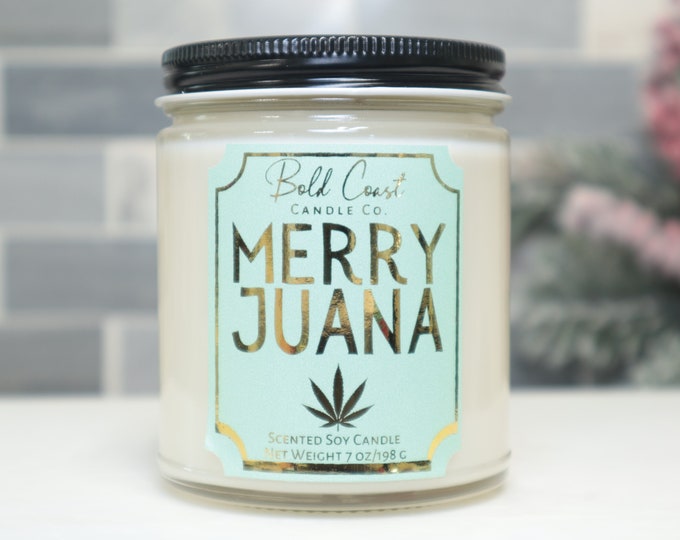 Merry Juana Scented Candle, Funny Stoner Christmas Gift Idea, 420 Marijuana Inspired Gift | Does NOT contain THC, CBD or Cannabis
