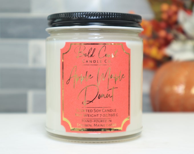 Apple Maple Donut Scented Soy Candle, Fall / Holiday / Christmas Candle