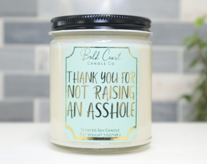 Thank You For Not Raising an Asshole  Soy Candle, Mothers Day Candle, Birthday Gift for Mom, Fathers Day Gift Idea, Funny In Law Gift