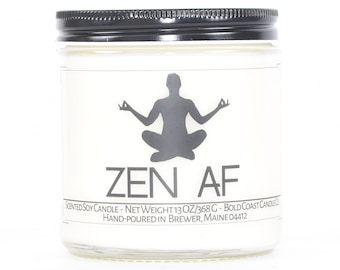 Zen AF Funny Personalized Candle, Yoga Gifts for Him, Meditation Gifts Zen Gift for Boss, Yoga Decor, Funny Meditation Room Decor, Zen Gift