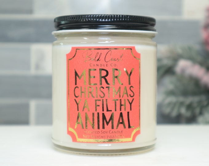 Merry Christmas Ya Filthy Animal Soy Candle, Funny Christmas Decoration, Office Holiday Gift, Christmas Gift for Best Friend