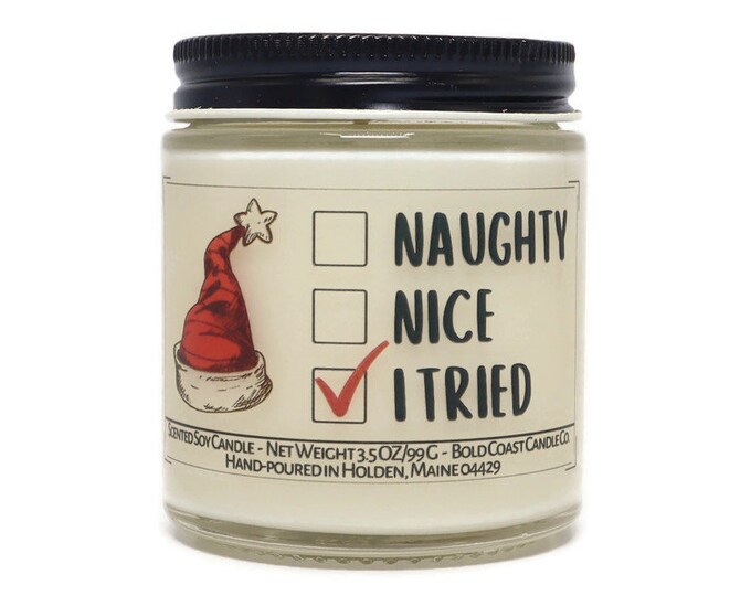 Naughty or Nice, Personalized Christmas Gift, Stocking Stuffer, Gift for Boyfriend, Coworker Gift, Christmas Candle, Funny Candle Gift