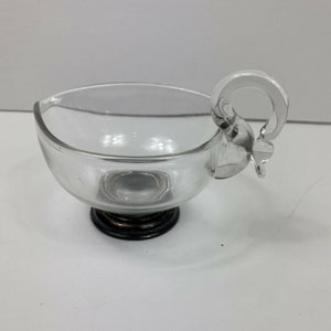 c.1940-50 Crystal Glass Creamer Gravy Boat Swan Handle & Sterling Base