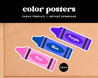 Pósteres de crayones para colorear, decoración editable para el aula (plantilla de Canva)