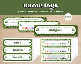 Tropical Leaf Student Desk Name Tags, Editable Classroom Decor (Canva Template)
