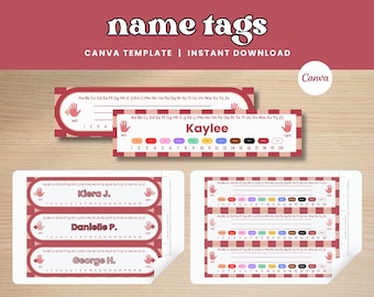 Etiquetas para nombres de estudiantes de picnic de cuadros vichy, decoración editable para el aula (plantilla de Canva, descarga instantánea)