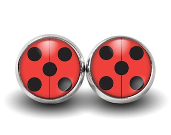 Miraculous Ladybug Earrings, Yoyo, Adventures of Ladybug and Cat Noir, Stud Earrings, Glass Earrings