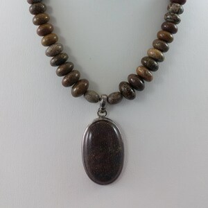 Rare Ancient Fossilized Dinosaur Bone & .925 Sterling Silver Oval Pendant Necklace w/ Dinosaur Bone Beads, .925 Sterling Silver S-Clasp