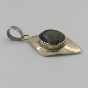 Vintage Facettierte ovale Citrin & .925 Sterling Silber kleine Diamant Form Halskette Anhänger P1