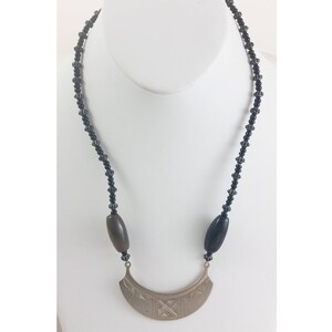 Vintage Tuareg African Tribal White Metal Crescent Pendant Necklace
