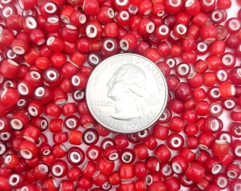 X1 Lot Rare Antique Asian Red White Hearts 4-6mm African Trade