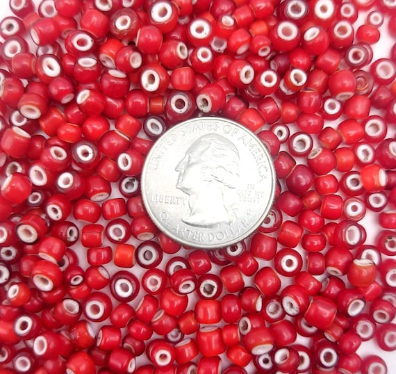 X1 Lot Rare Antique Asian Red White Hearts 4-6mm African Trade