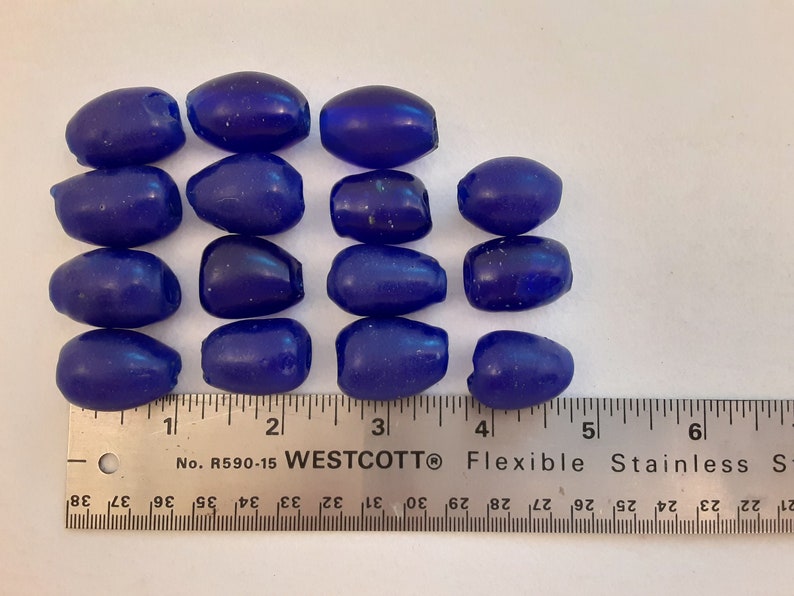 One Lot of 15 Antique Rare Large European Cobalt Color Glass Beads 24-27 mm
