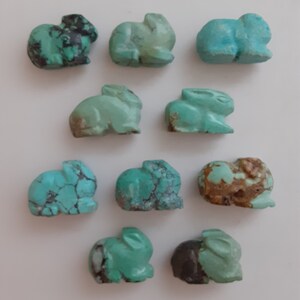 x1 Vintage Chinese Hand Carved Turquoise Stone Rabbit Charm Pendant or Bead Large Size TR-6