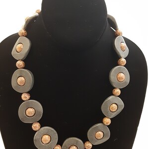 Elephant Jasper and Black Stone Pendant Necklace w/ Sterling Silver Clasp