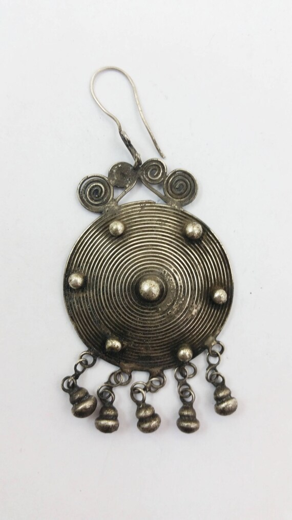 Vintage Round Silver Wire Dangle Drop Earrings Pa… - image 2