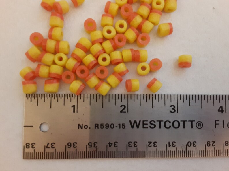 Vintage to Antique Lot of 85 Count Orange and Yellow Small Glass Tube Beads