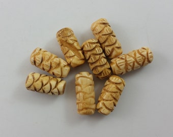 B6 Vintage Tribal Chinese Hand Carved Cattle Bone RoundBall Beads Lot x8 ct