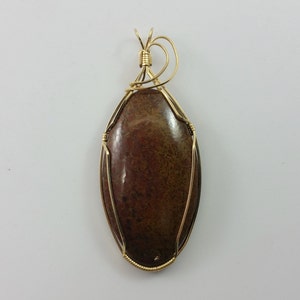 Vintage Gold Plated Wire Wrapped Fossilized Dinosaur Bone Oval Necklace Pendant