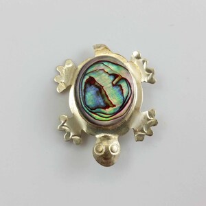 Vintage pequeña concha de abulón & .925 plata esterlina tortuga pin insignia joyería