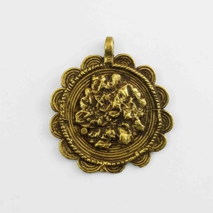 Vintage Tribal African Bronze Round Medallion Necklace Pendant - Antique Africa Jewelry -