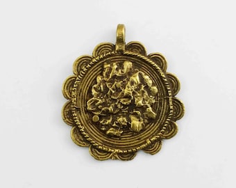 Vintage Tribal African Bronze Round Medallion Collier Pendentif - Antique Africa Jewelry -