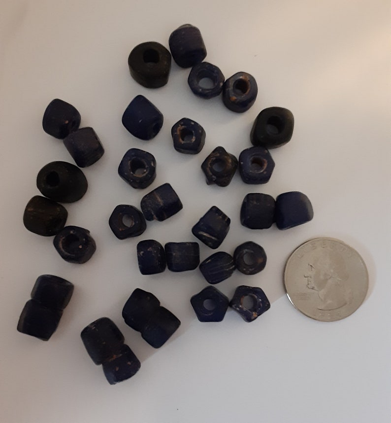 Vintage Bohemia Beads RBL-12 Antique 1800s Faceted Russian Blues Loose Bead Lot x29 Cobalt Blue Glass Beads