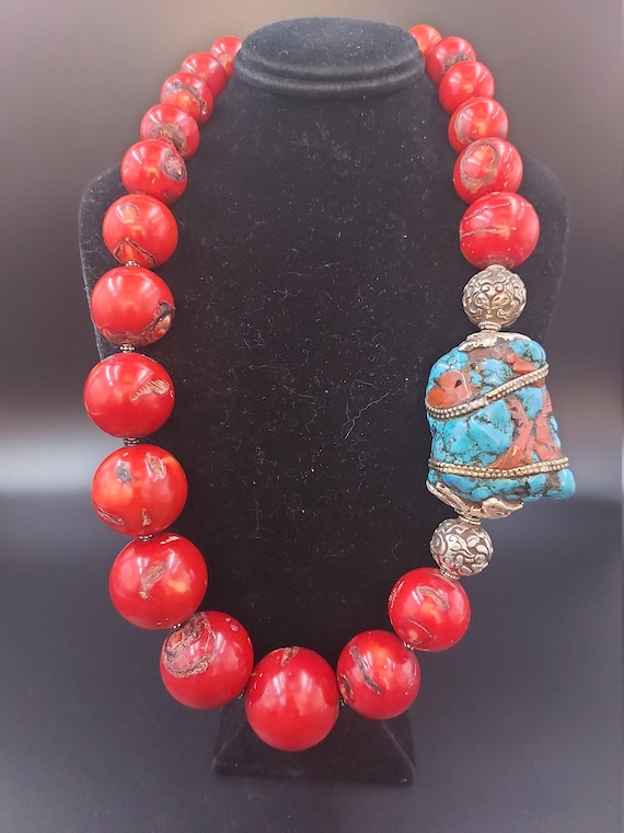 Tibetan Turquoise Coral アンティークネックレス Rare Antique Tibetan Turquoise necklace, original ancient