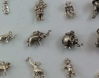 x1 ciondolo per bracciale/collana vintage in argento sterling 925 con animali vari/foresta e africani/natalizi - C3