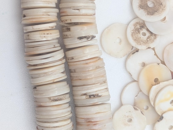 Vintage Tribal African Clam Shell Wafer Disc Bead Necklace - CLMS-3