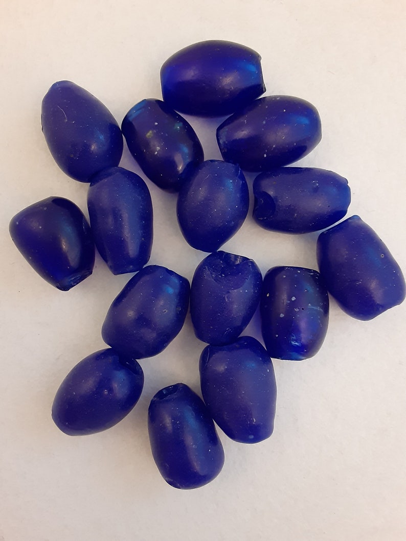 One Lot of 15 Antique Rare Large European Cobalt Color Glass Beads 24-27 mm