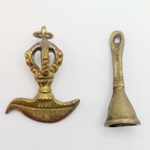 Vintage/Antique Tibetan Vajrayana Buddhist Kartika or Drigug, Ritual "Flaying Knife" and Brass Bell - SD-4