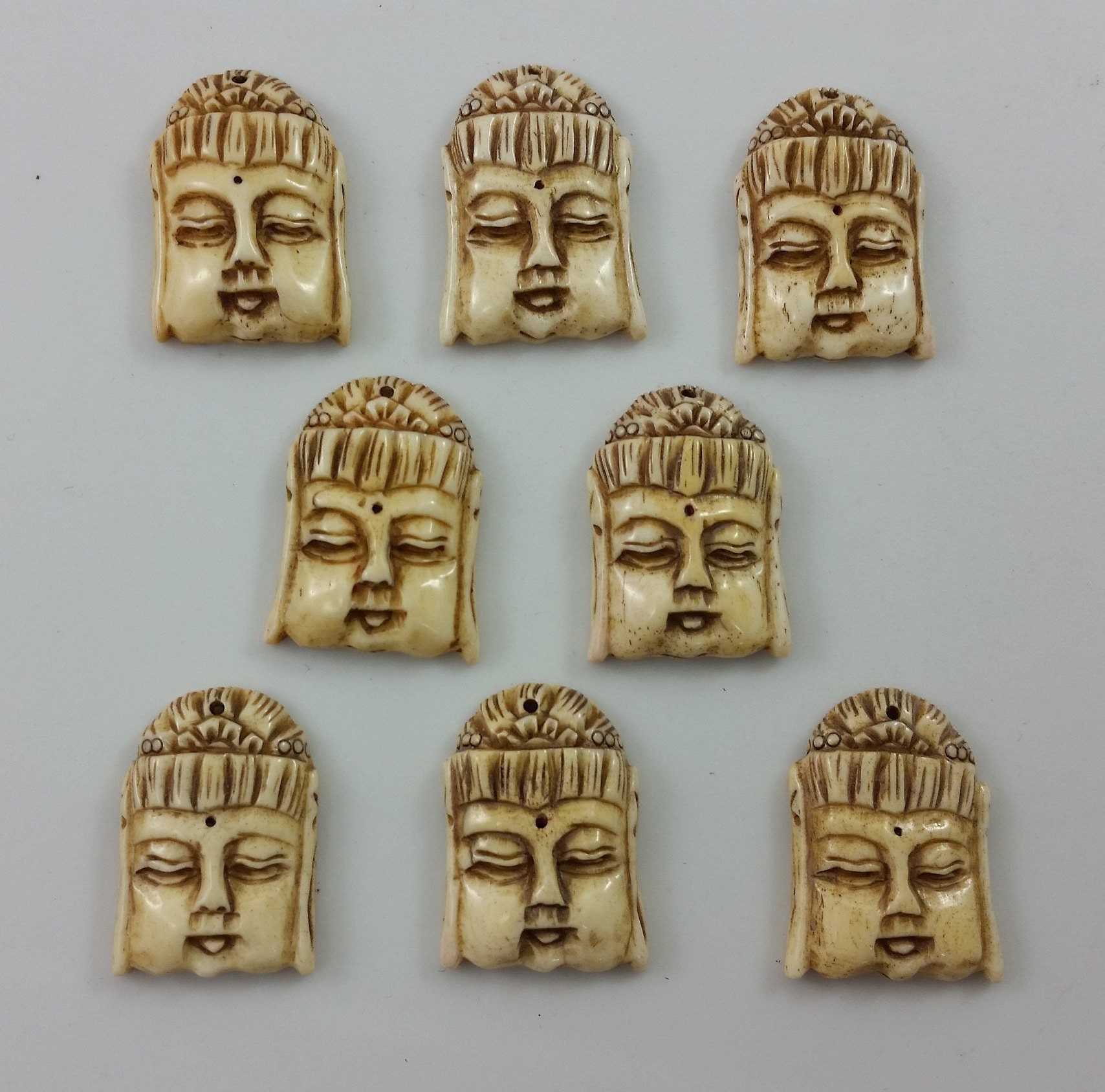 X1 Vintage Tribal Chinese Hand Carved Cattle Bone Buddha