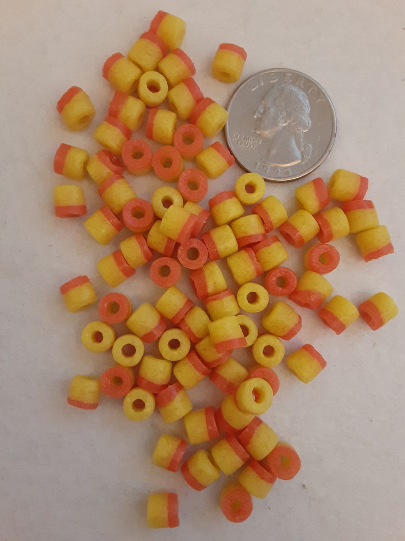 Vintage to Antique Lot of 85 Count Orange and Yellow Small Glass Tube Beads