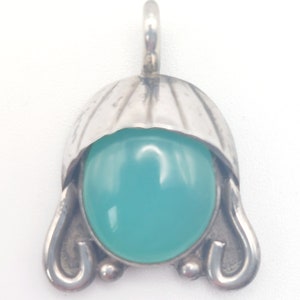 Vintage Possibly Chalcedony Stone & Sterling Silver Oval Necklace Pendant
