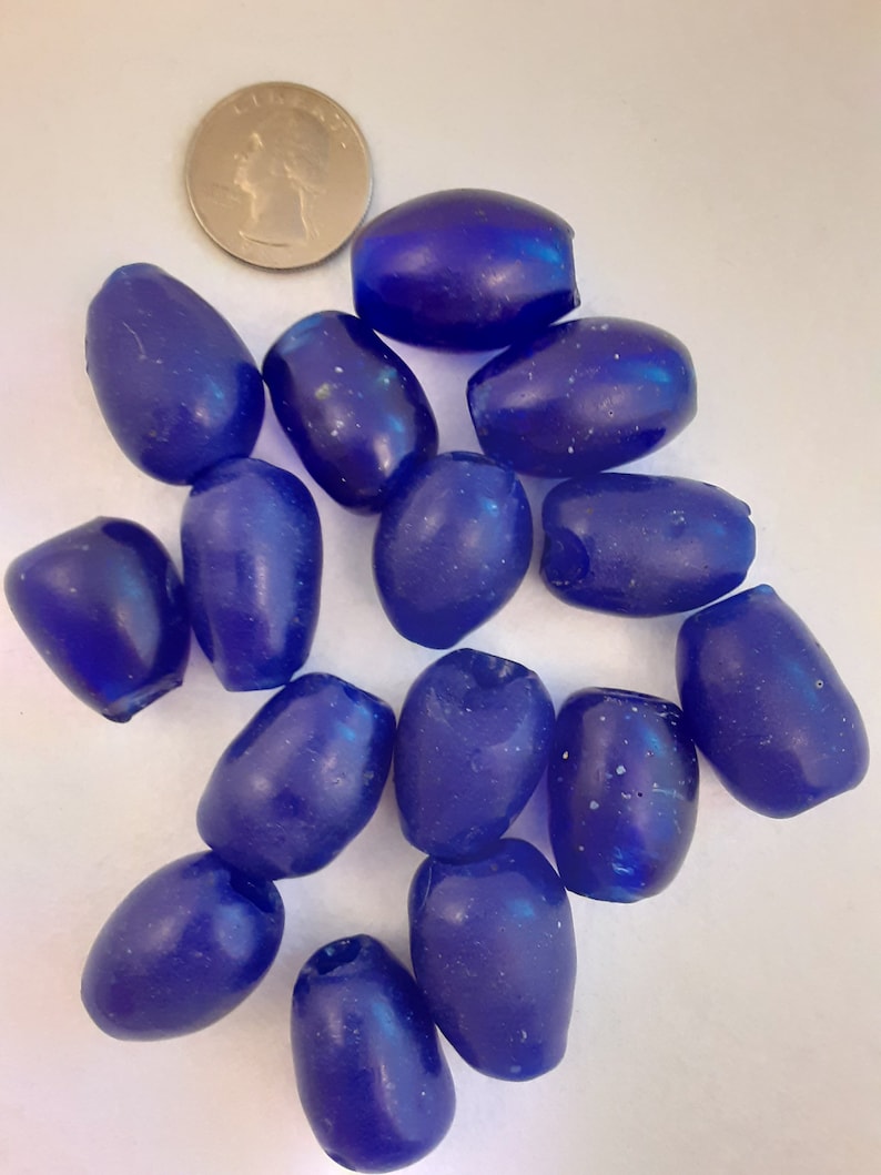 One Lot of 15 Antique Rare Large European Cobalt Color Glass Beads 24-27 mm