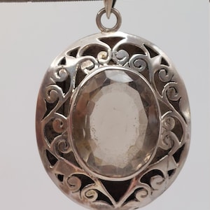 Vintage Quartz or Citrine Drop Necklace Pendant in Sterling Silver Setting