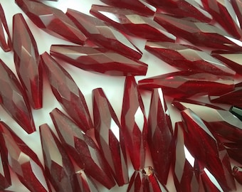 x1 Vintage 1950s Czech Republic Hand Faceted Transparent Glass Bicone Bead - Red Color -