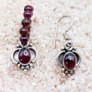 Vintage Beautiful Garnet and .925 Sterling Silver Fancy Drop Earrings Parts Set w/ 11 Garnet Beads.