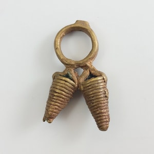 Vintage OOP Weird Tribal African Bronze Double Cone Ring Pendant - Antique Africa Jewelry -