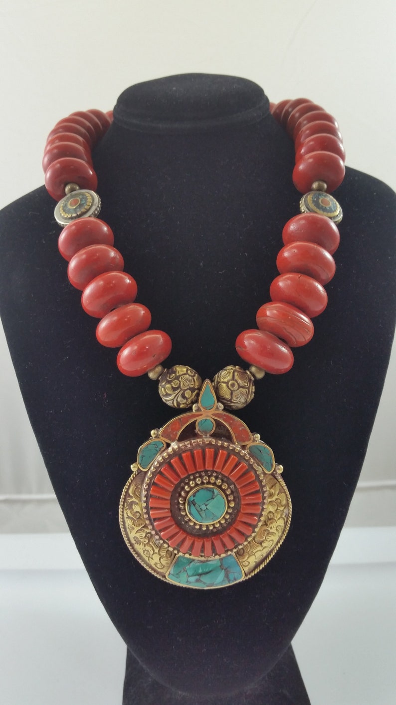 Vintage to Antique Rare Tibetan Sherpa Coral Mosaic Turquoise - Etsy