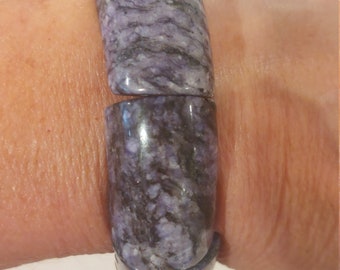 Vintage Charoite Stone Bracelet / Beads Curved Rectangle Dome Shape
