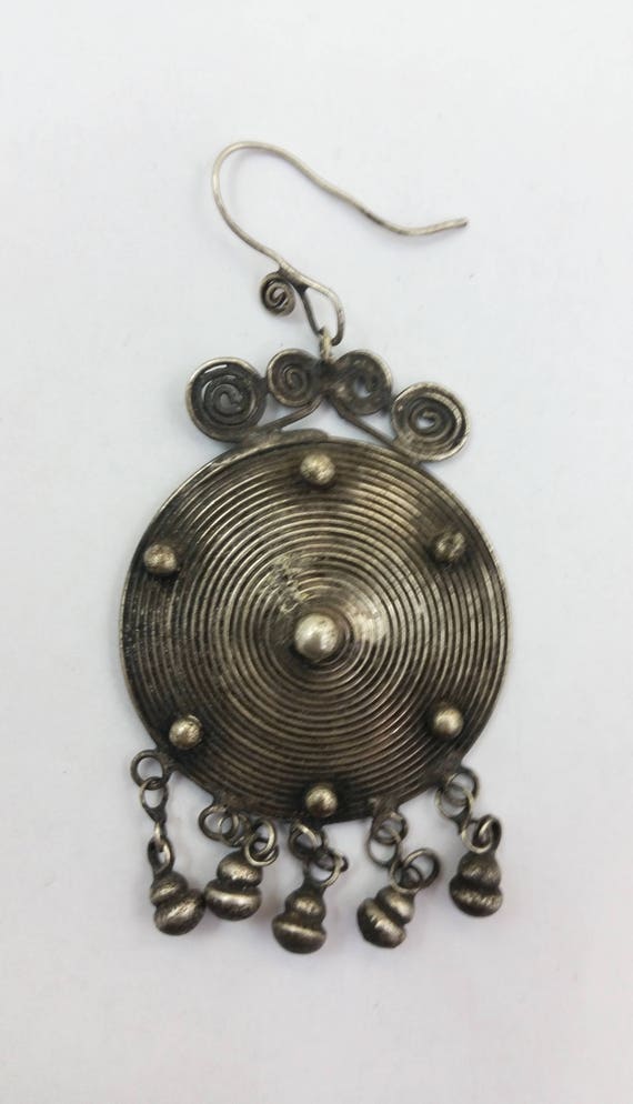 Vintage Round Silver Wire Dangle Drop Earrings Pa… - image 3