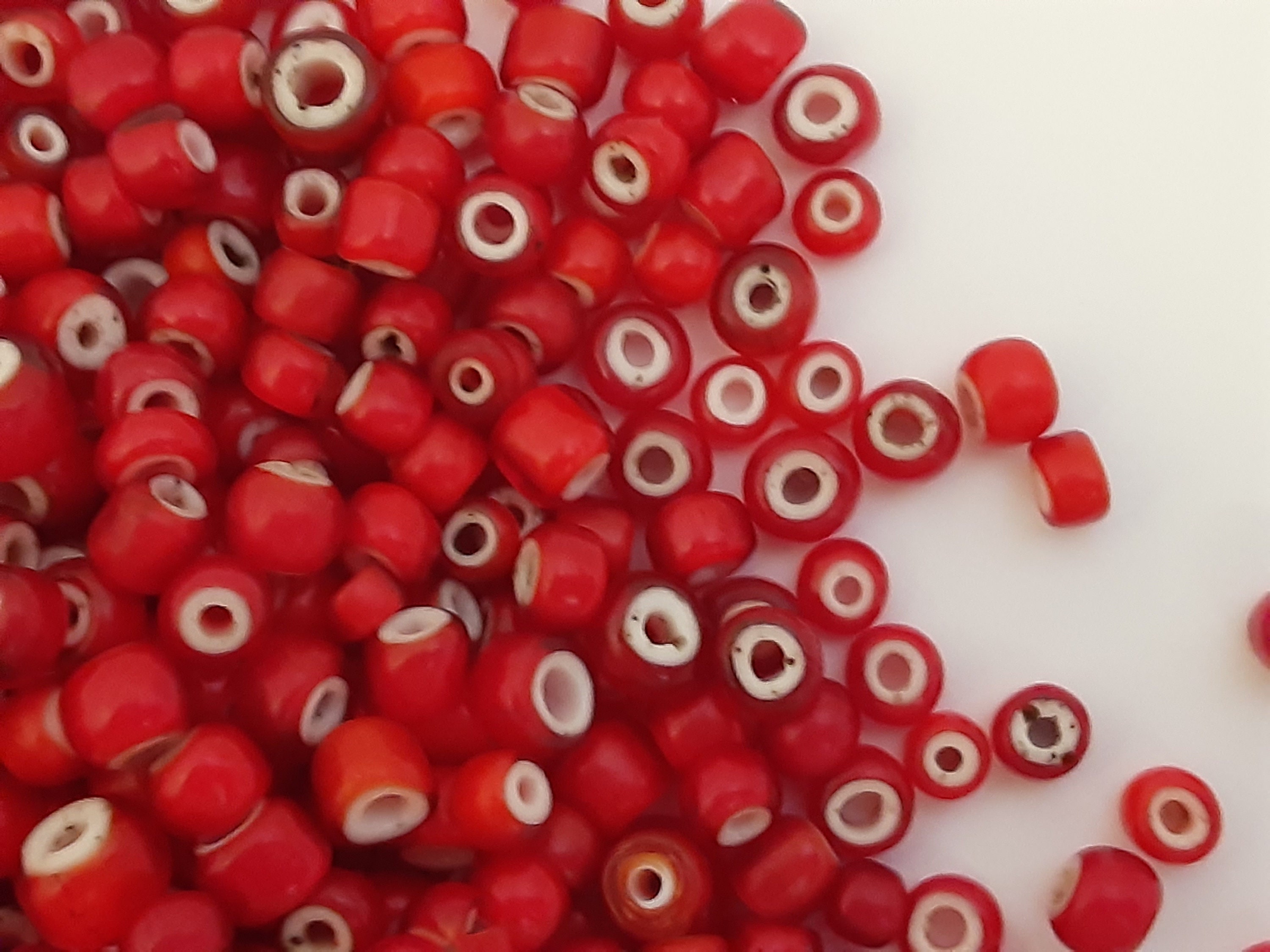 X1 Lot Rare Antique Asian Red White Hearts 4-6mm African Trade