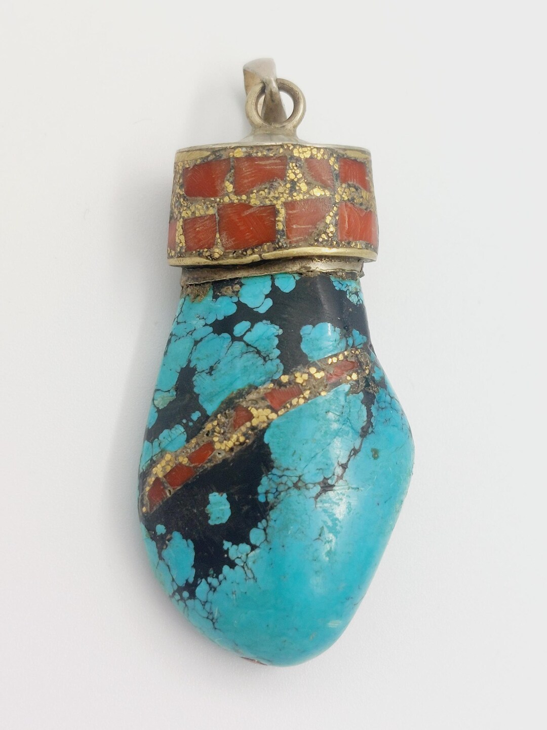 Tibetan Turquoise Coral アンティークネックレス Beautiful Tibetan Turquoise Red Coral Silver Vintage