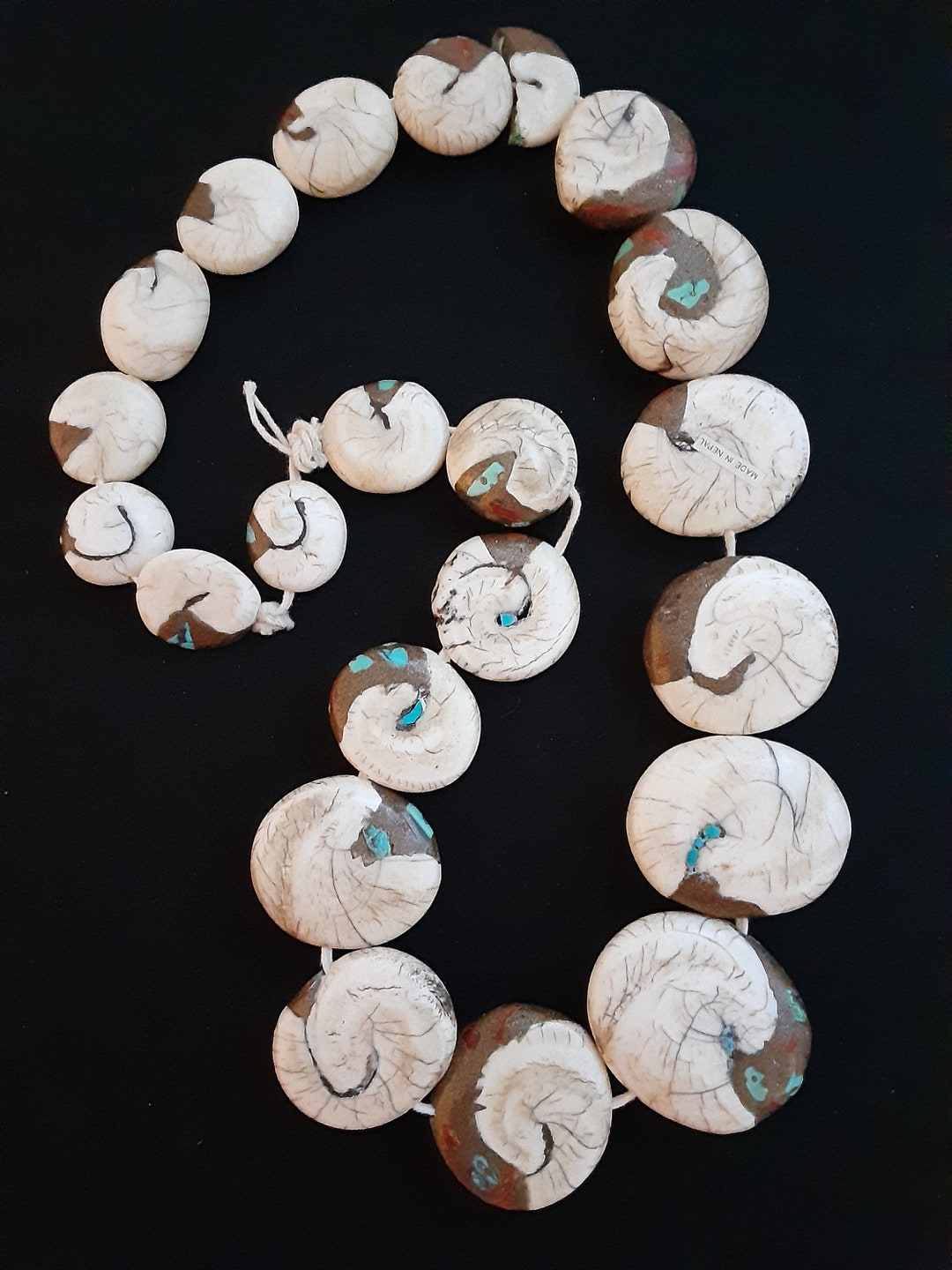 Vintage Rare Tibetan Sacred Chank Shell Round/disk Beads W/ - Etsy