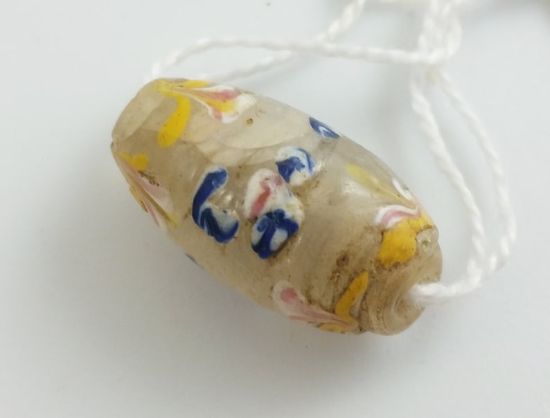 Tribal African Trade Beads Antique Venetian Clear Floral Ambassador Bead #2 Rare 19th Century
