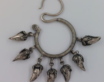 x1 Rare Antique Chinese Silver Earring w/ Pepper Bead Dangles