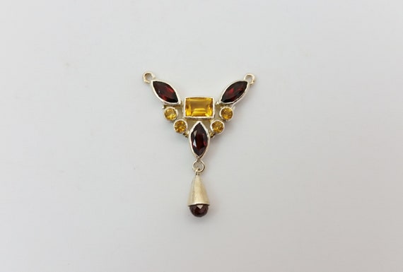 Small Faceted Citrine and Garnet 925 Sterling Silver Dangle Earrings