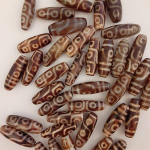x1 Vintage Large Tibetan Glass Imitation Dzi Eye Tube Bead - Rare Beading Supplies -